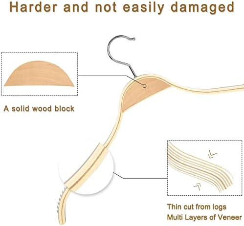 TOPIA HANGER Slim Natural Wood Hangers with Extra Soft Non-Slip Rubber Grips, 10-Pack High-Grade Fashion Hanger No Shoulder Bump for Sweater, Camisole, Jacket, Dress, Coat -CT15N - Image 5