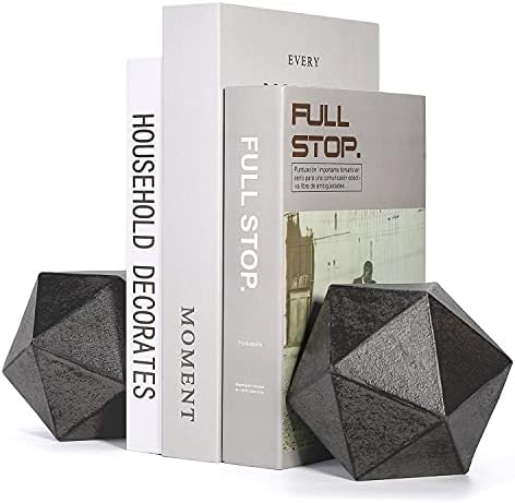 Ambipolar Geometric Decorative Ball Shaped Bookends, Modern Cast Iron Black Bookends for Office Desk, Book Shelf, Room Decor, Home Office, Book Stand or Organizer, Set of 2. Antique Black by Ambipolar
