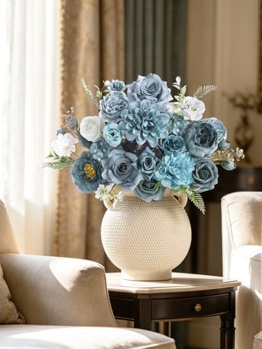 Artificial Flowers Combo Box Set Dusty Blue Silk Floral Arrangements for Wedding Bridal Bouquet, Cake Flowers, Table Centerpieces, Party & Home Decor - Image 5