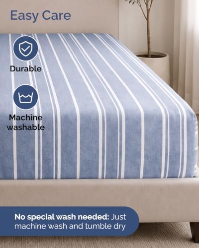CGK Linens 2 Pack Extra Deep Twin XL Fitted Sheets - Blue Stripes - Image 6