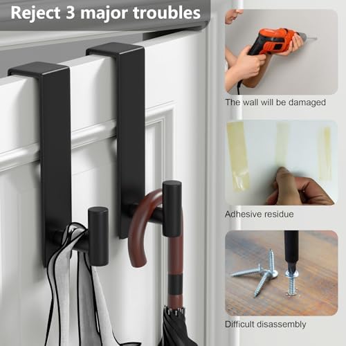 PMMASTO 7.5 Inch Over The Door Hooks, Black- 2 Pack, T Shape - Image 4