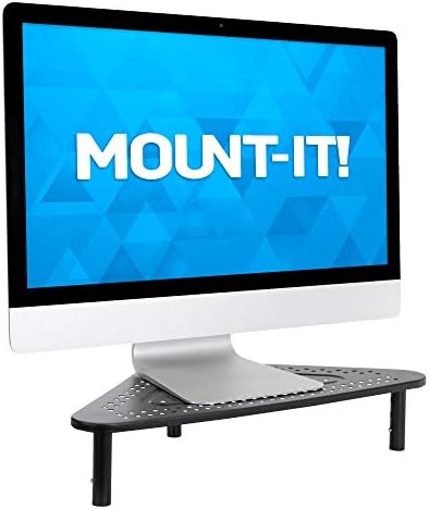 Corner Monitor Stand | Adjustable Height Corner Desk Shelf | Triangle Screen Riser, Ergonomic Space Saving Design, Ventilated. (Metal, Black) - Image 2