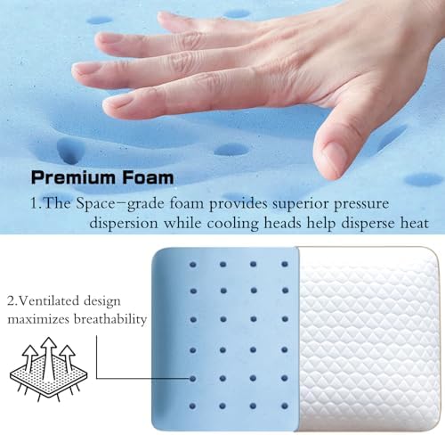 Memory Foam Pillows Standard Size, Medium Firm Pillow for Sleeping, Orthopedic Bed Pillow for Side, Back Sleepers, Ventilated Gel Foam Pillow with Washable Cover, 23.6" x 15.7"x 5.1" - Image 4