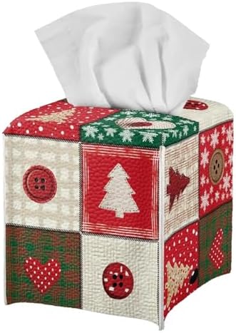 Christmas Theme Tissue Box Cover 5x5x5 inch Leather Tissue Paper Box Napkin Dispenser Organizer Holiday Home Facial Paper Dispenser for Office Bedroom Car by Unknown