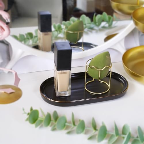 Ceramic Jewelry Dish, Perfume Vanity Tray, 7x4 Decorative Catch All Bowl for Trinket Key Ring, Small Bathroom Counter Tray, Soap Tray for Kitchen Sink (Black) - Image 3