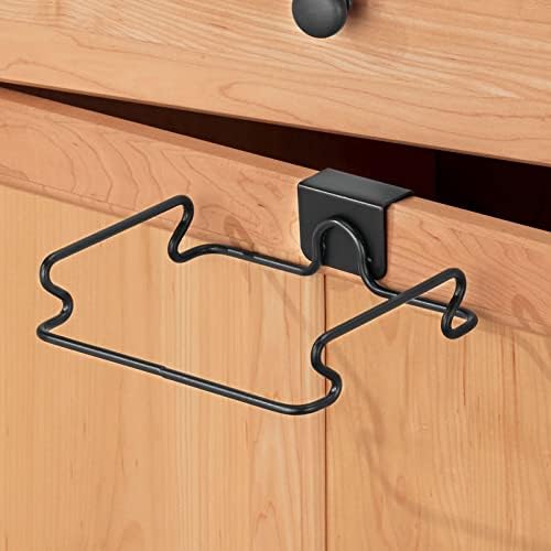 mDesign Over the Cabinet Metal Wire Small Garbage Container, Trash Bag Holder Rack for Recycled Reusable Disposable Plastic Shopping Grocery Bags for Kitchen, Pantry, Garage, Bathroom - Matte Black - Image 7