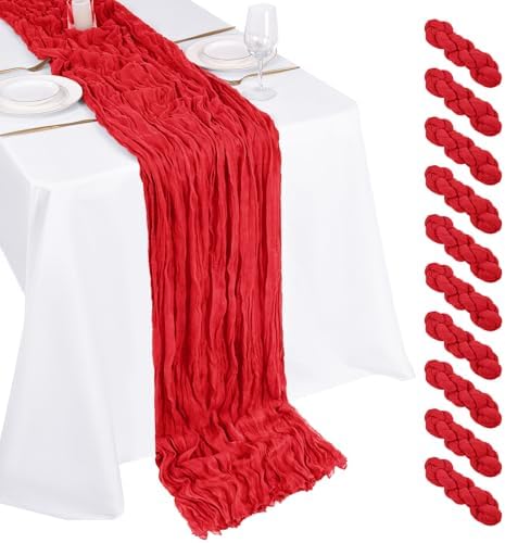 10 Pack Red Cheesecloth Table Runner 17x108 Inch Boho Gauze Cheese Cloth Table Runners for Wedding Party Baby Shower Birthday Home Decor by Unknown