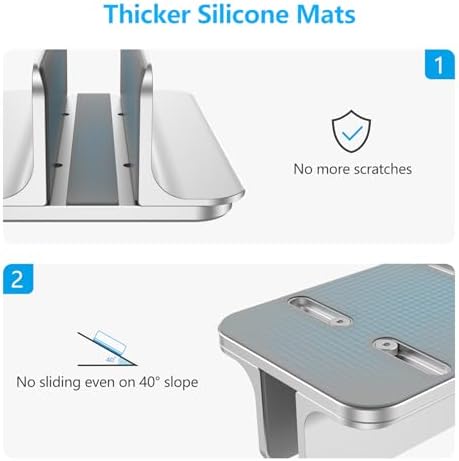 OMOTON Vertical Laptop Stand Holder, Adjustable Dock for MacBook, Silver - Image 4