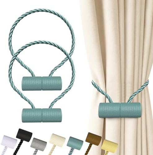Hion Magnetic Curtain Tiebacks Gray Blue 2pcs, Curtain Tiebacks Buckles Holdbacks Holders Hooks Clip for Home Bedroom Office Decorative Curtain by Hion