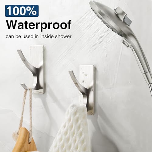 10 Pack Self Adhesive Towel Hooks: Extra Strong 13LB, Stainless Hook for Hanging Loofah, Towels, Coat, Bath Robe Bathroom Shower, Brushed Nickel - Image 4