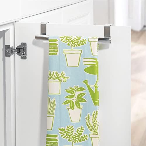 mDesign Steel Over Door Curved Towel Bar Storage, Hanger for Cabinet or Cupboard, Holder Rack for Kitchen, Bathroom - Holds Hand/Dish Towels, Washcloths - Spira Collection - 2 Pack - Chrome - Image 3