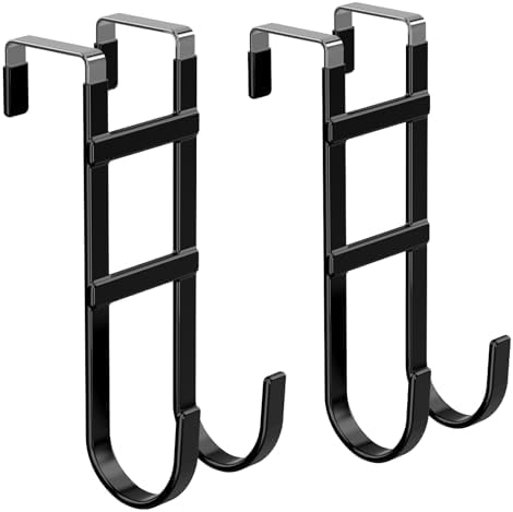 FYY Over the Door Hooks, Double-Hanger 2 Pack, Fits Doors 1.6" Black by FYY