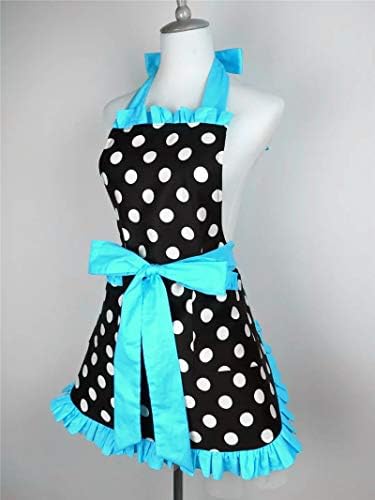 Hyzrz Cute Apron Retro Black Polka Dot Retro Ruffle Side Vintage Cooking Aprons with Pockets for Women Girls (Side Blue) - Image 4