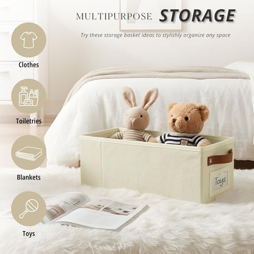 DECOMOMO Narrow Storage Bins, Small Basket with Handles (Beige, 4 Pack) - Image 5