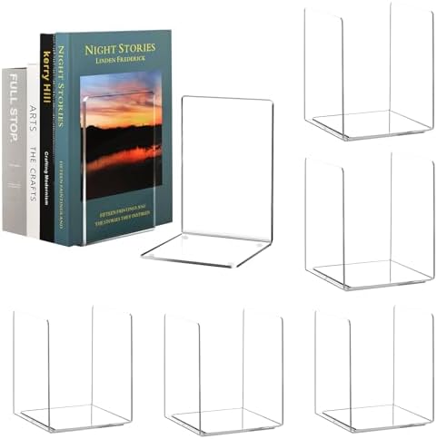 HappyHapi 6 Pair Acrylic Book Ends, Clear Bookends for Shelves by Happyhapi