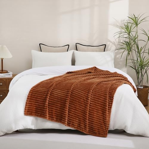 Burnt Orange Fleece Throw Blanket 60”×80” for Couch Sofa Livingroom - Image 4
