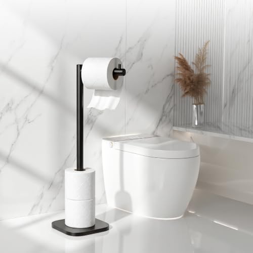 Toilet Paper Holder Stand, Freestanding, Stainless Steel, Matte Black - Image 2