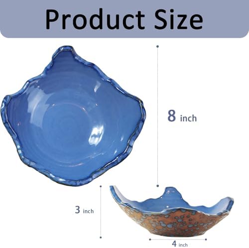 8" Small Ceramic Decorative Bowl，Irregular Rim Reactive Glaze Key Bowls for Entryway Table，Blue Coffee Table Bowl Decor，Modern Fruit bowls for Tabletop or Home Decor - Image 2