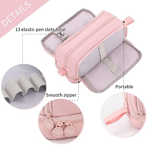 CICIMELON Large Capacity Pen Pencil Case with 4 Compartments, Multi-Slot Pencil Pouch Bag Aesthetic School Supplies Organizer for Teen Girls, Women, Adults (Pink) - Image 2
