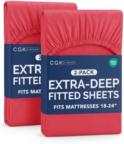 CGK Linens 2 Pack Extra Deep Twin Fitted Sheets - Red by CGKUnlimited