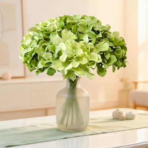 Hydrangea Artificial Flowers, 40 Pcs Green Hydrangea Artificial Flowers Bulk, Faux Hydrangea Flowers for Outdoor, Fake Silk Ivory Hydrangea Flowers with Stems for Wedding Decoration Decor - Image 2