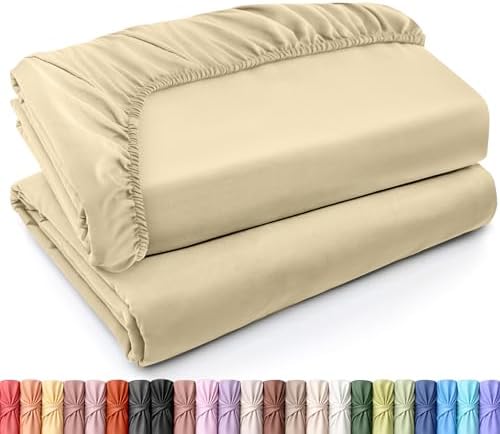 Pack of 2 Full Fitted Sheet, Fits Up to 15 Inch Deep Pocket, Beige by UTOPIABEDDING