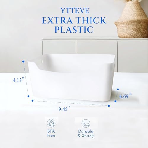 Ytteve 6-Pack Mixed Size White Plastic Storage Bins – Includes 2 Large (13"x9.5"x5.7") & 4 Medium (9.5"x6.7"x4.1") – Versatile Shelf Organizers for Kitchen Pantry, Closet, Bathroom, Office & Cabinet - Image 3
