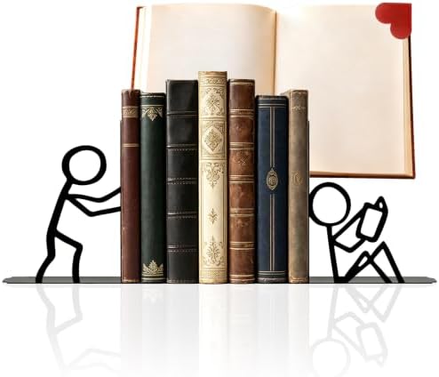 Metal Bookends People Book-end, Decorative Cute Book Ends for Shelves in Home Office Desk, Bookshelf Decor & Gift, Stable Storage (Two Reader Black) by Unknown
