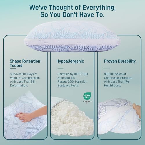 Cotelovo Shredded Memory Foam Cooling Soft Bamboo Viscose Pillows Adjustable Hypoallergenic Hotel Quality Pillows for Stomach, Back or Side Sleeper, Oeko-TEX Certified King Set of 2 - Image 7