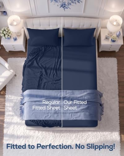 Pack of 2 Queen Fitted Sheet, Fits Up to 15 Inch Deep Pocket, Navy - Image 3