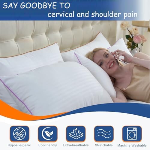 Bed Pillows King Size Set of 2,side sleeper pillow,Down Alternative Fill - Image 6