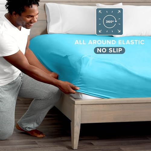 Bare Home Twin XL Fitted Sheet - 1800 Ultra-Soft (Twin XL, Aqua) - Image 3