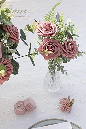 Floroom Artificial Flowers 50pcs Real Looking Dusty Rose Foam Fake Roses with Stems for DIY Wedding Bouquets Bridal Shower Centerpieces Floral Arrangements Party Tables Home Decorations - Image 5