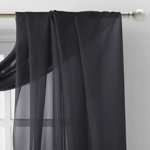 NICETOWN Black Sheer Villa Scarf Curtain Panels, Simple Voile Sheer Scarf Valance for Your Son & Farther Bedroom, 2 Pieces, 60" Length by 216" Width - Image 4