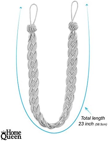 Home Queen Handwoven Rope Curtain Tiebacks for Drapes, 4 Pack Rope Holdbacks with Hooks, 23 Inch Long Polyester and Cotton Braided Tie Backs for Thick and Sheer Curtains,Silver - Image 2