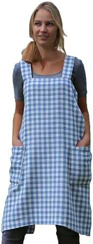 Larmliss Women's Pinafore Square Apron Baking Cooking Gardening Works Cross Back Cotton/Linen Blend Dress with 2 Pockets by Unknown
