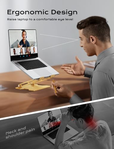 JCZT Adjustable Laptop Stand for Desk, Metal Foldable Laptop Riser, Gold - Image 2