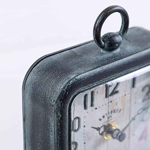 NIKKY HOME Vintage Table Clock, Shelf Desk Top Clock Battery Operated Rustic Design, Chic Home Decor for Fireplace Mantel, Desktop, Countertop - Antique Turquoise - Image 5