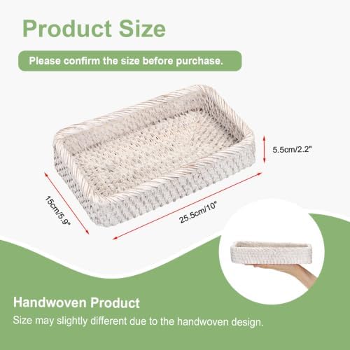 Hipiwe Decorative Key Tray for Entrayway Table Whitewash Rattan Basket Tray - Image 3