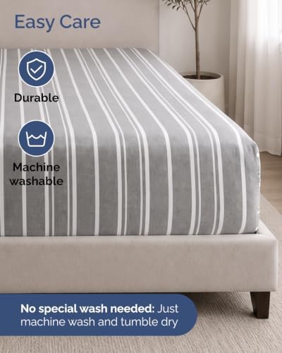 CGK Linens 2 Pack Extra Deep Queen Fitted Sheets - Grey Stripes - Image 6