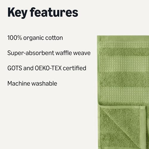 Amazon Basics Organic Cotton Waffle Kitchen Dish Cloths, Ultra Absorbent, Quick Drying, Lint-Free, 12 x 12 Inches, 6-Pack (2 Brown, 2 Olive, 2 Navy Blue) - Image 2
