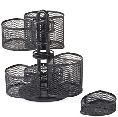 Nifty Desk and Office Organizing Carousel – Modern Black Powder Coated Finish, 6 Compartments with Dividers, Spins 360-Degrees, Lazy Susan Platform, Office Desk Organizer, Removable Top - Image 4