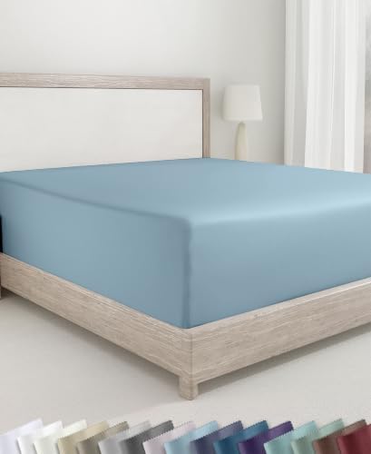 California Design Den 100% Cotton Sateen Queen Bed Fitted Sheet, Sky Blue by CaliforniaDesignDen