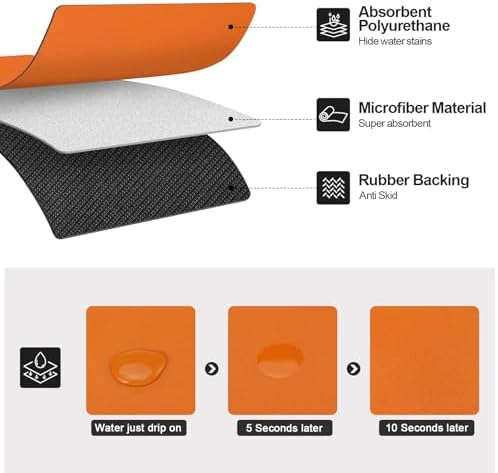 Ecotrim - Dish Drying Mat for Kitchen Counter | Coffee Bar Mat for Countertops | Heat Resistant Drainer Mat with Non-slip Rubber Backed | Hide Stain Kitchen Absorbent Draining Mat | Orange 16"x24" - Image 2