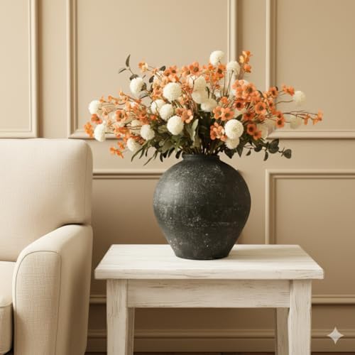 22 Long Stems Faux Silk Flowers, White & Orange Floral Arrangement - Image 4