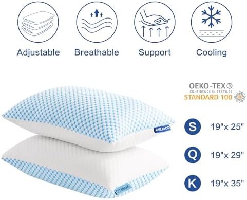 EASELAND Cooling Queen Size Firm Pillows, Shredded Memory Foam Set of 2 - Image 5