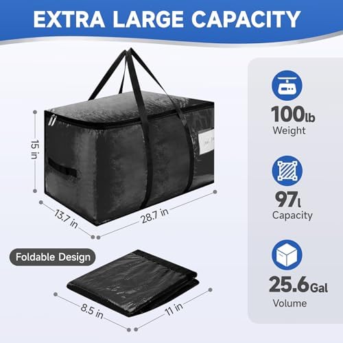 CONGREGATE 8‑Pack Black Moving Bags, Heavy Duty Extra Large PE Storage Packing Bags with Reinforced Handles & Zippers, Alternative to Moving Boxes for Clothes Bedding Storage 97L - Image 6