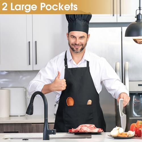 3 Pack Black Aprons with Pockets Adjustable Waterproof for Kitchen - Image 4