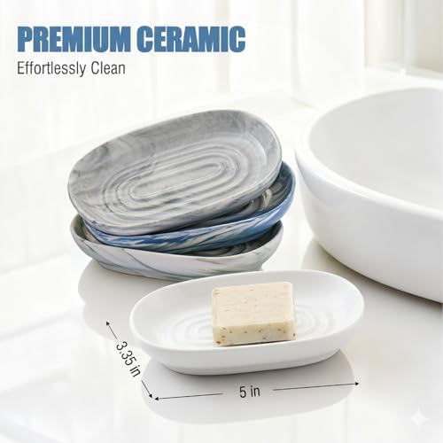 OTHIX Ceramic White Soap Dish for Shower & Bathroom Sink, Decorative Bar Soap Holder for Kitchen, Cute Soap Dishes Tray for Sponges, Jewelry (White) - Image 3