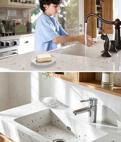 Luxspire Oval Soap Dish, Non-Slip Resin Holder with Drainage, Terrazzo - Image 5